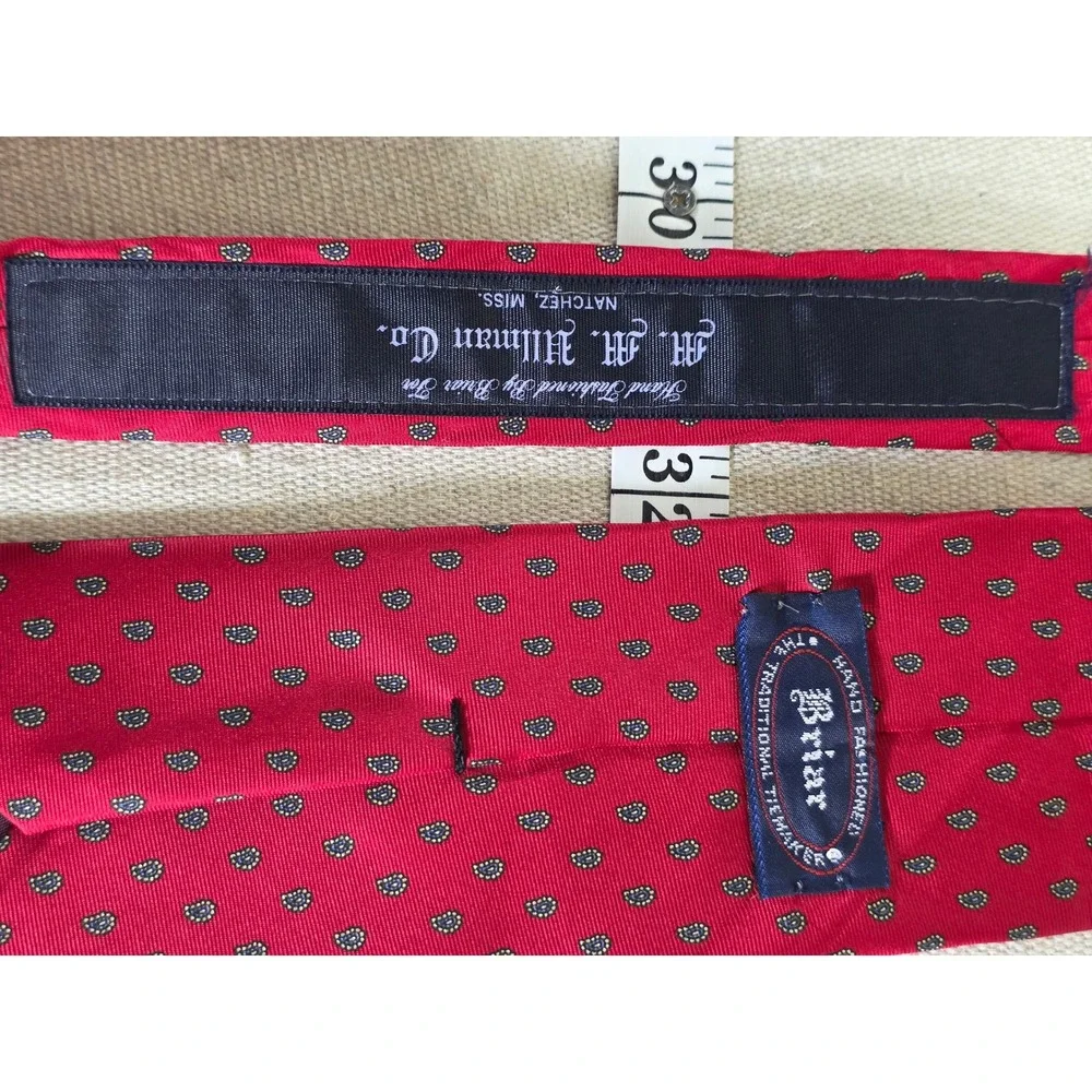 Briar Mens Silk Tie Red Micro Paisley Hand Fashioned M.M. Ullman Co Natchez MS
